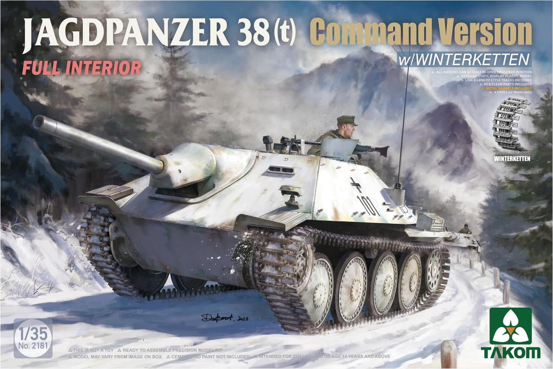 Takom 1/35 Jagdpanzer 38(t) Command Version w/ Winterketten Plastic Model Kit