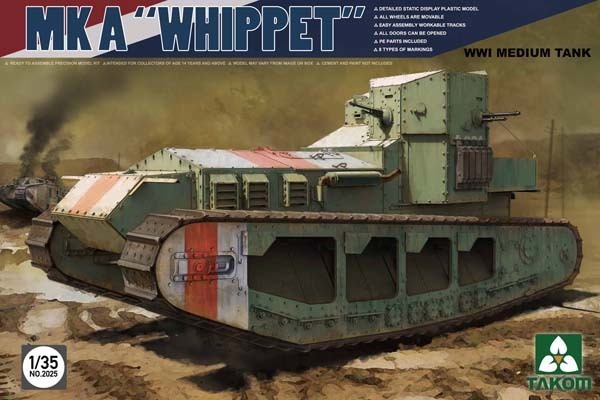 Takom 1/35 WWI Medium Tank Mk A Whippet Tank Plastic Model Kit