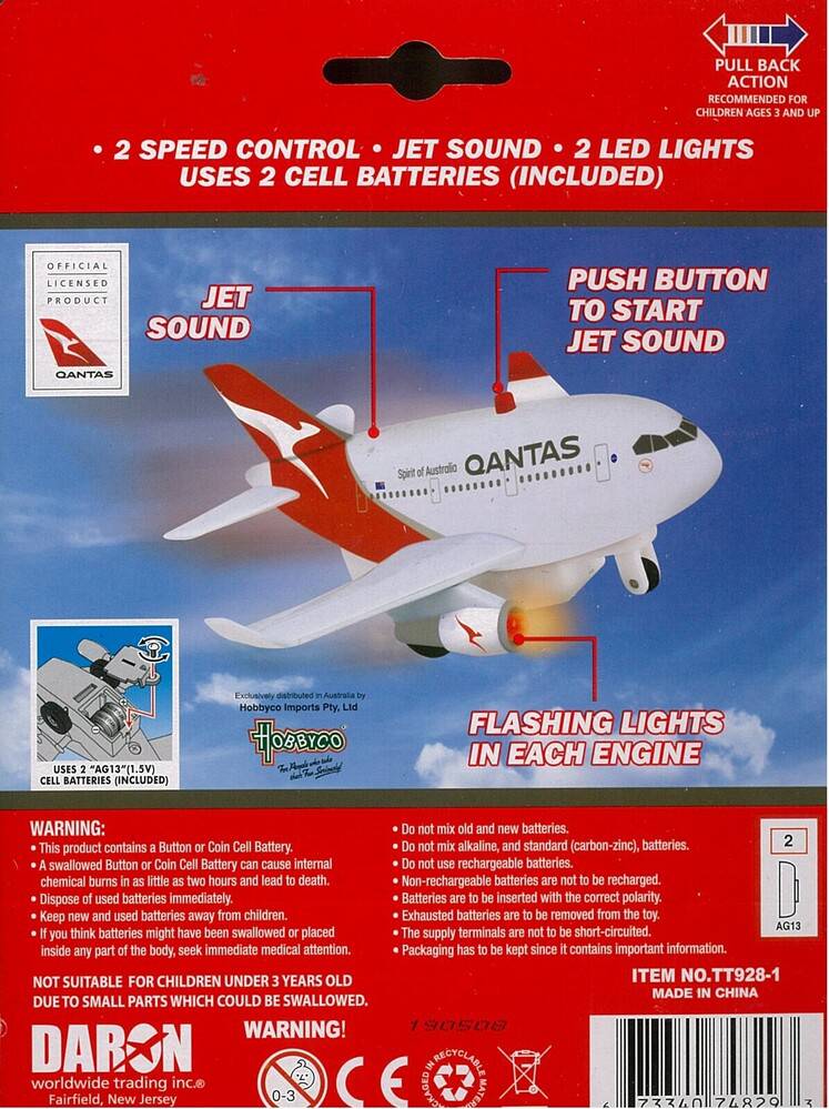 Daron Qantas Pullback Plane w/ Lights & Sound