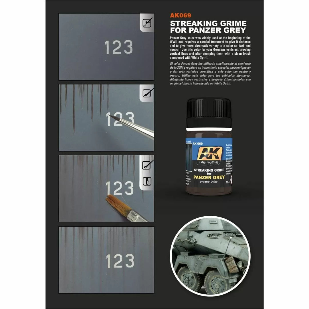 AK Interactive Weathering Products - Streaking Grime for Panzer Grey Vehicles